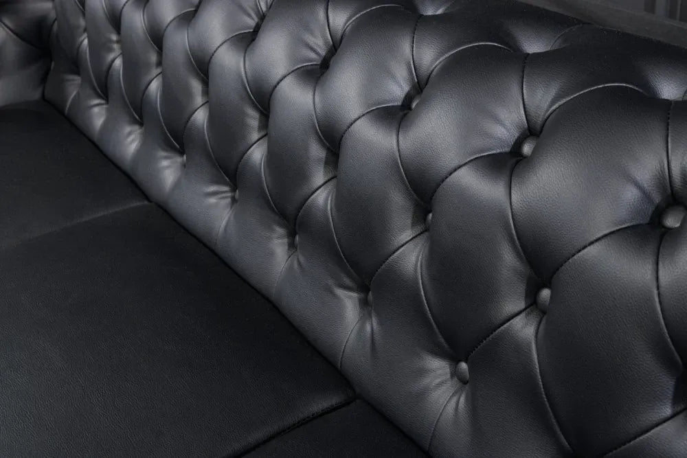 Canapea 3 locuri tapitat cu Piele artificiala Negru L205cm Chesterfield