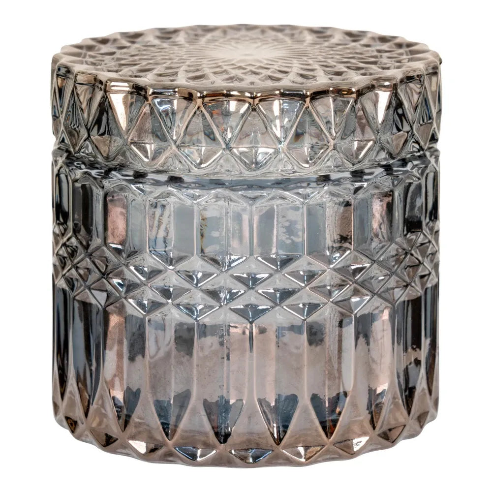Set 2 borcane decorative cu capac din Sticla Fumuriu H8.5xD9cm HN0886