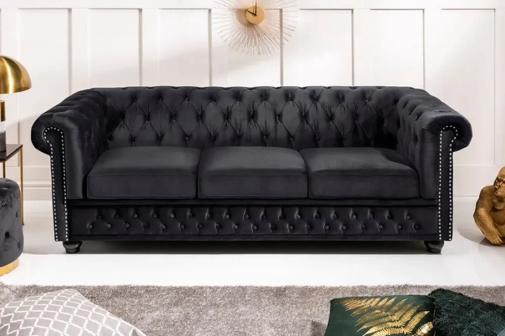 Canapea tapitata cu Catifea Negru L205cm CHESTERFIELD