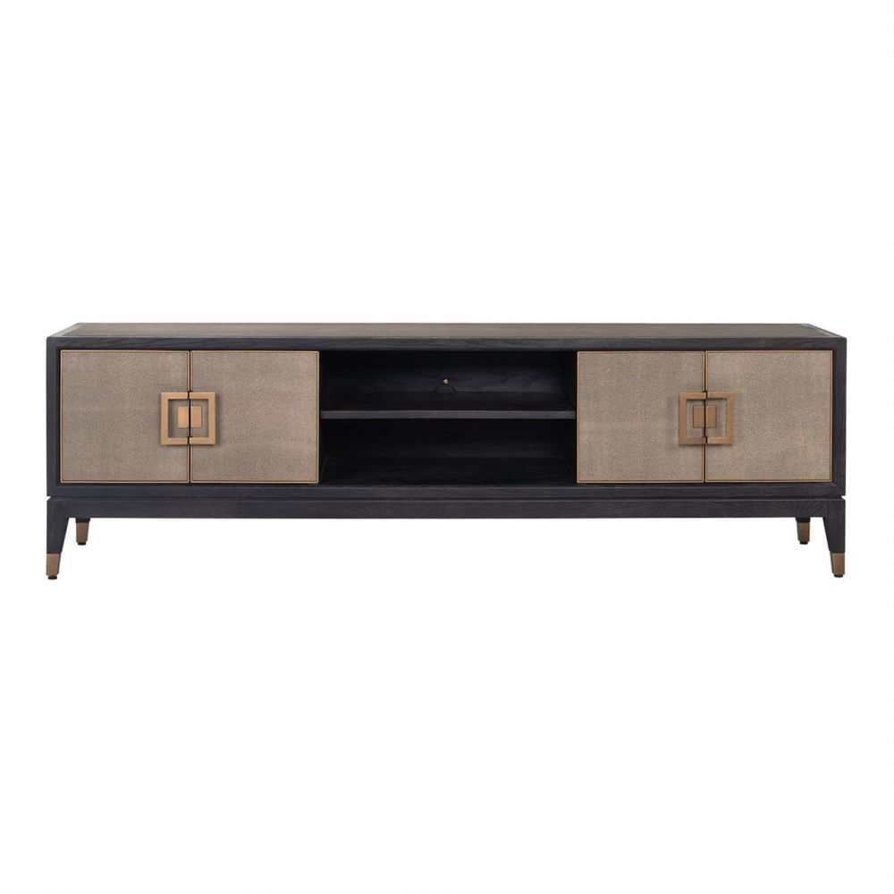 Comoda din piele ecologica si Lemn masiv de stejar Bej/Negru Bloomingville L185xH55cm Richmond Interiors