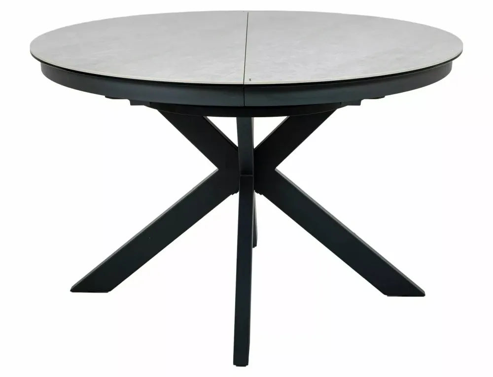 Masa extensibila din Metal Negru si Sticla securizata+Ceramica Bej lucios L120-160xH76cm Porto