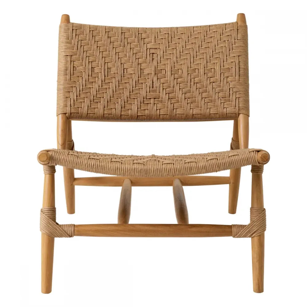 Scaun de exterior cu taburet din Lemn de tec Maro si Polietilena Maro H78.5xL68xA140cm Laroc Eichholtz