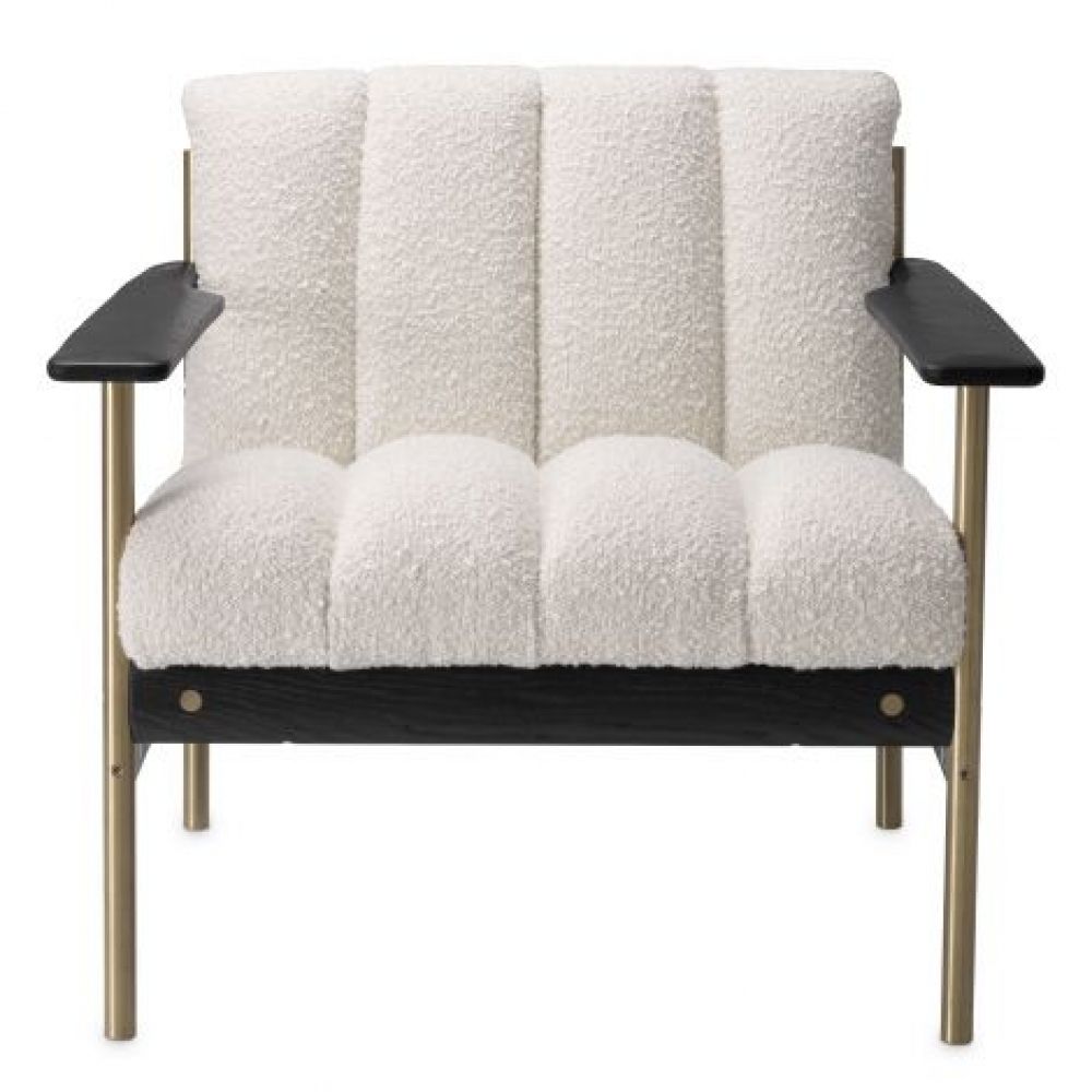 Fotoliu tapitat cu Boucle Crem cu baza din Metal/Lemn Negru/Auriu H73xL75xA78cm Elan