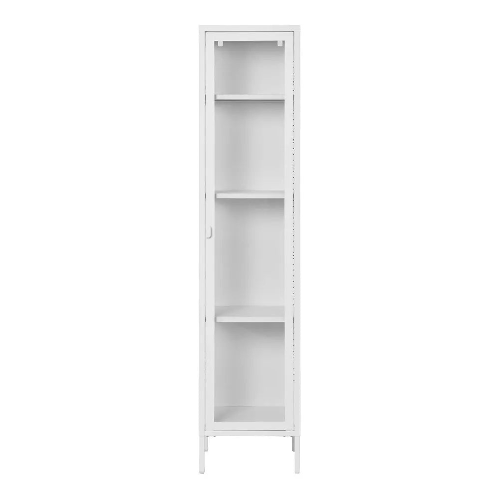 Dulap ingust cu 1 usa din Sticla si Metal Alb L40xH180cm Brisbane Slim