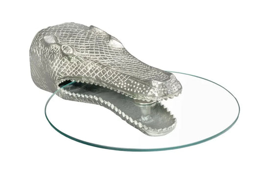 Masuta suspendata din Sticla securizata Transparent si Metal Argintiu L46xH24cm Wildlife crocodile