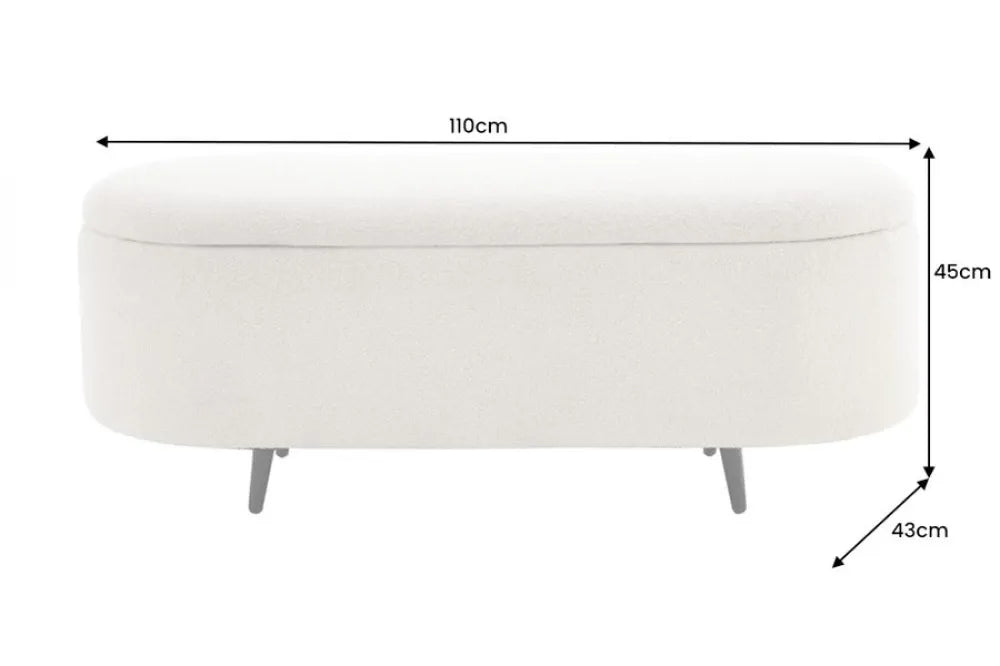 Bancheta cu spatiu de depozitare din Metal Negru si Stofa boucle Alb H45xL110cm Voque