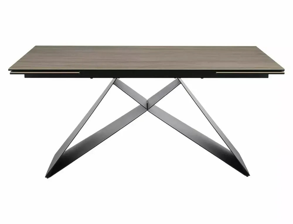 Masa Extensibila de 12 persoane din Sticla securizata+Ceramica Maro deschis si Metal Negru mat DxH77cm Westin