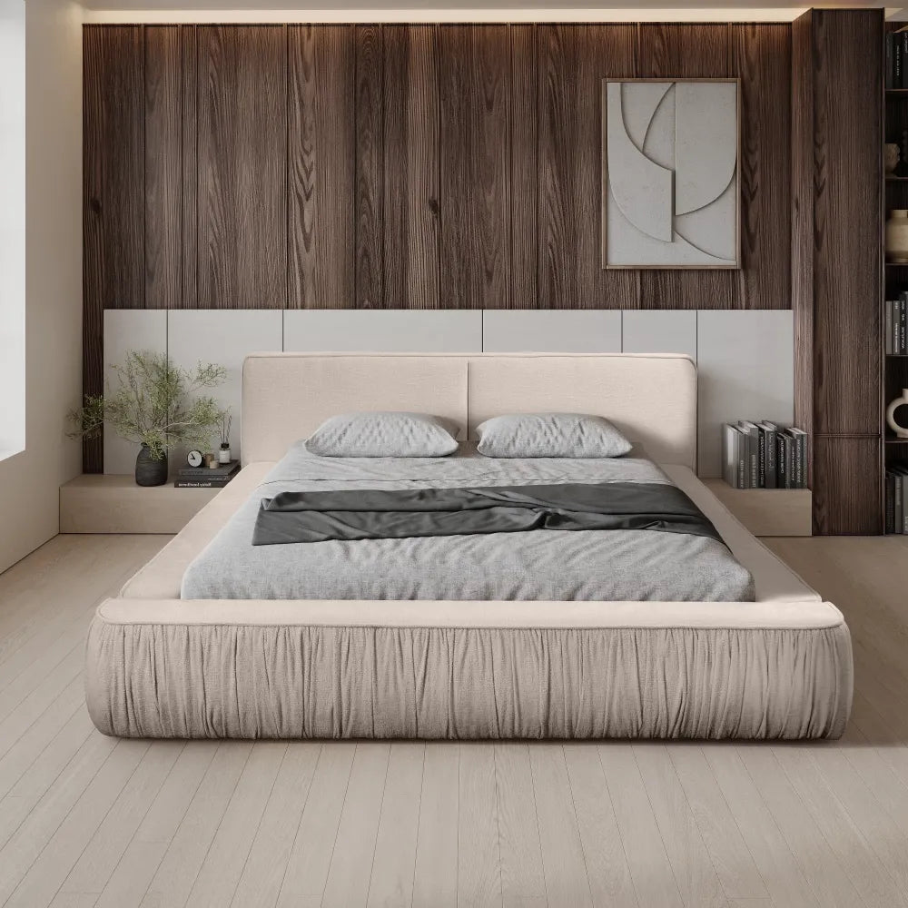Pat 140x200cm tapitat cu Chenille Bej deschis Naomi