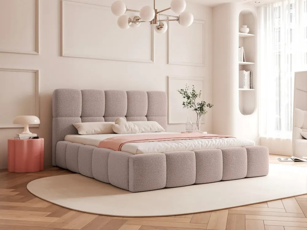 Pat 120 x 200 tapitat cu Stofa boucle Abriamo Roz Livia