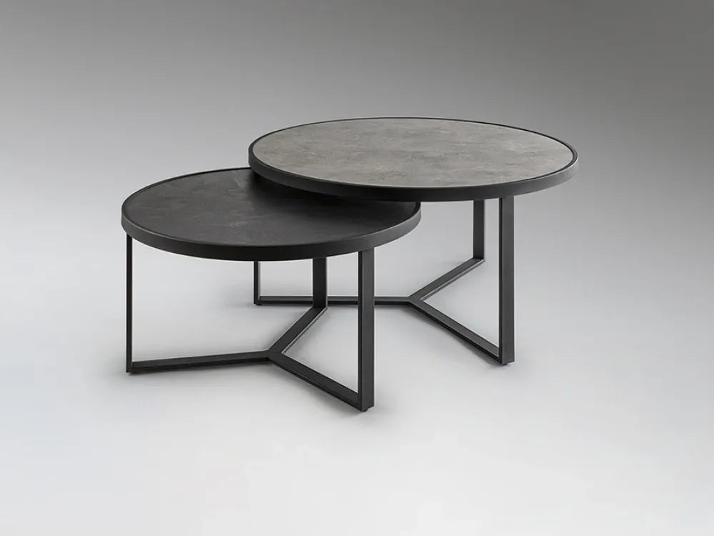 Set 2 masute de cafea din Metal Negru si MDF Gri/Negru D55/71xH36/41cm Naira