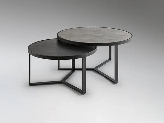Set 2 masute de cafea din Metal Negru si MDF Gri/Negru D55/71xH36/41cm Naira