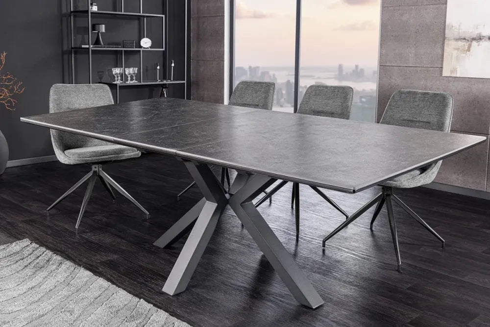 Masa din Sticla securizata/Ceramica Gri grafit si Metal Negru L160-200xH76cm Eternity