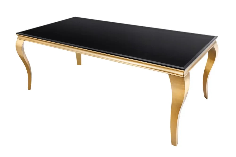 Masa din Sticla securizata Negru si Otel inoxidabil Auriu L200xH75cm Modern barock