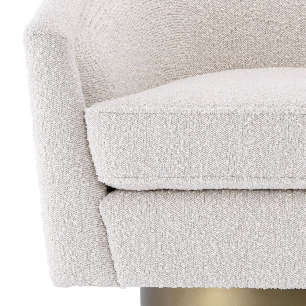 Fotoliu rotativ tapitat cu Boucle Crem si baza din Otel inoxidabil Auriu H76xL80xA80cm Catene