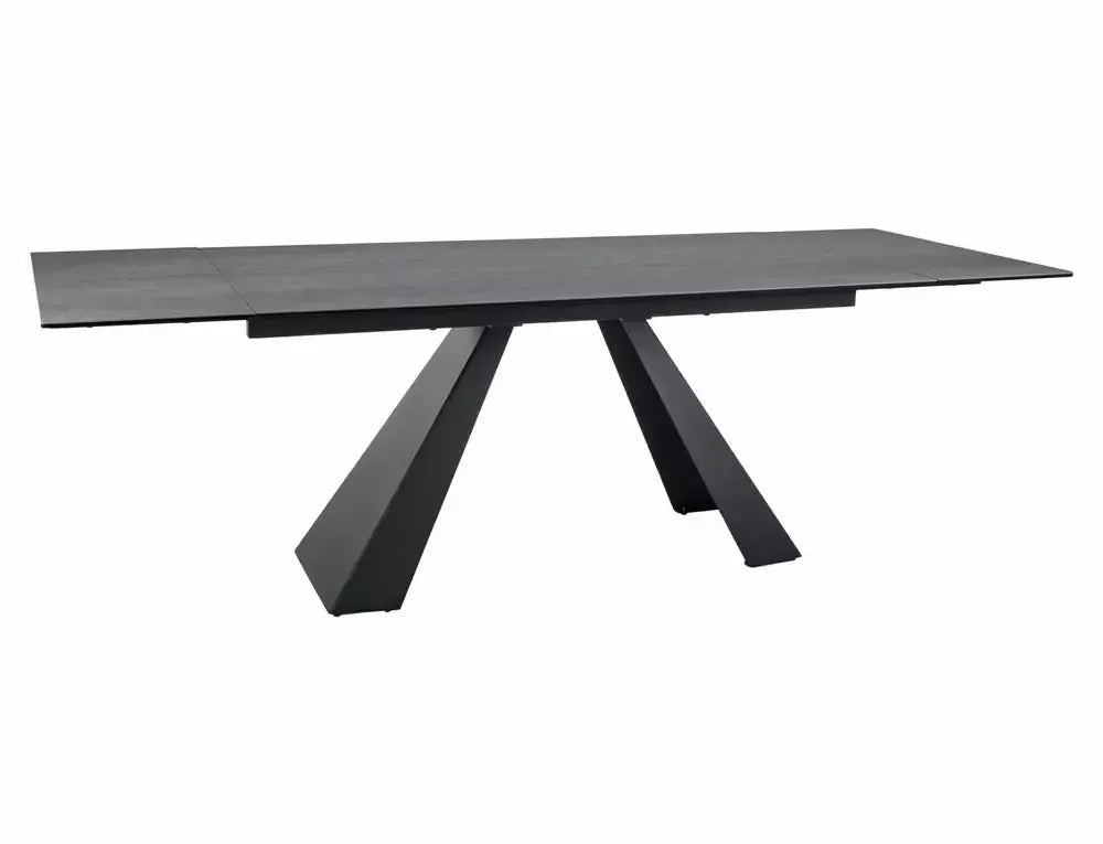 Masa Extensibila de 12 persoane din Sticla securizata+Ceramica Gri deschis mat si Metal Negru mat L160-240xH77cm Salvadore