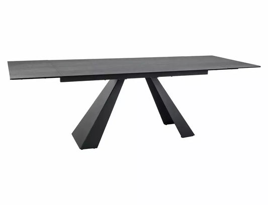 Masa Extensibila de 12 persoane din Sticla securizata+Ceramica Gri deschis mat si Metal Negru mat L160-240xH77cm Salvadore