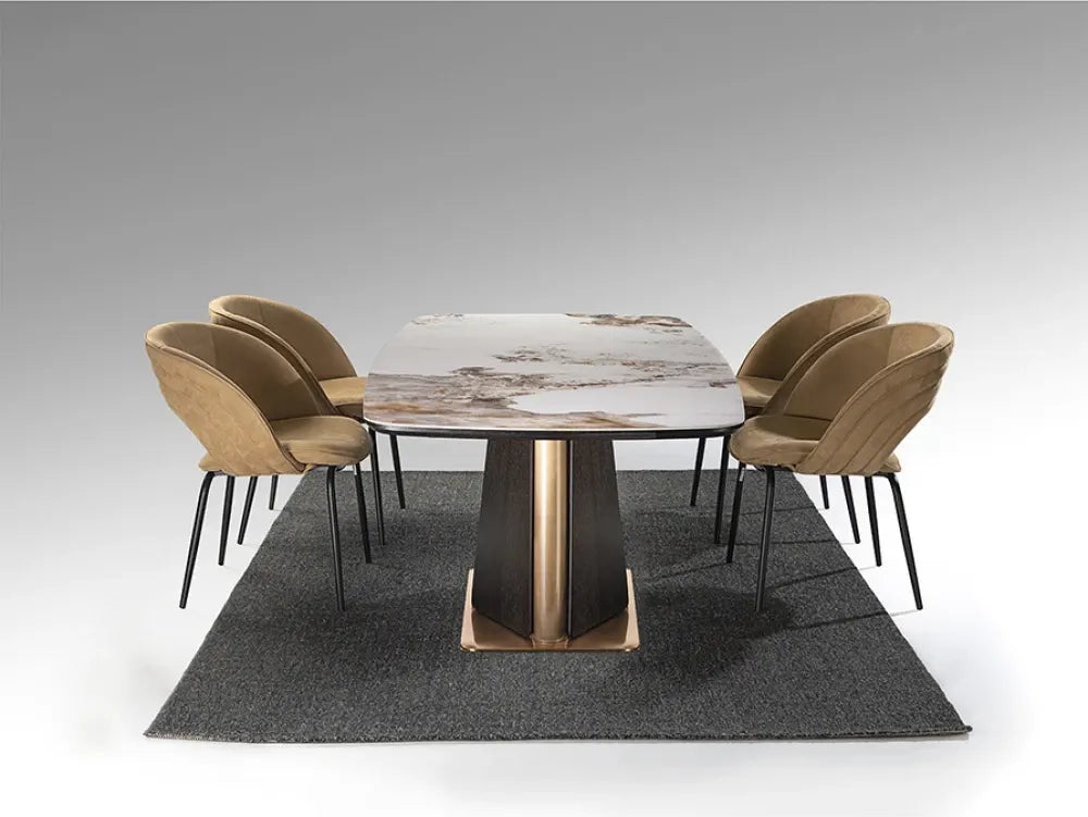 Masa din MDF/Otel inoxidabil Rosegold/Maro si Portelan Multicolor L200xH76cm Luca