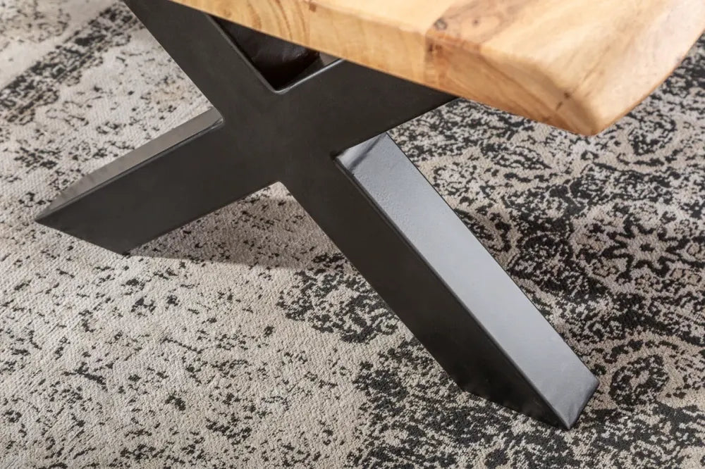 Masuta de cafea Dreptunghiulara din Lemn masiv de salcam Maro si Metal Negru L110xH40cm Mammut