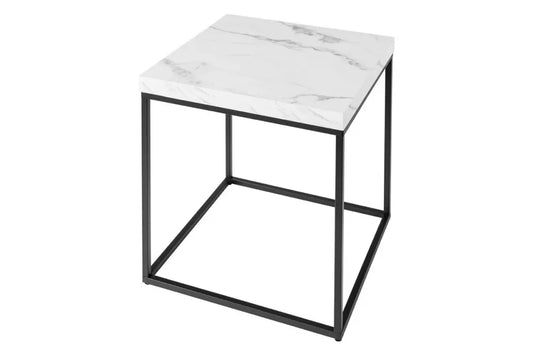 Masuta laterala din MDF Alb cu efect de marmura si Metal Negru L40xH45cm Architecture