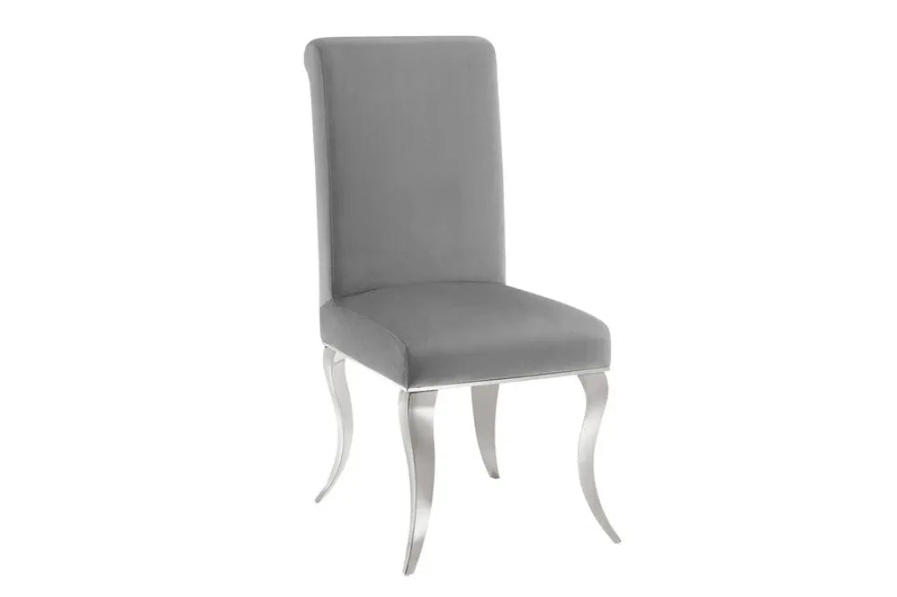 Set 2 scaune tapitat cu Catifea Gri si picioare din Metal Argintiu H105xL46xA56cm MODERN BAROCK