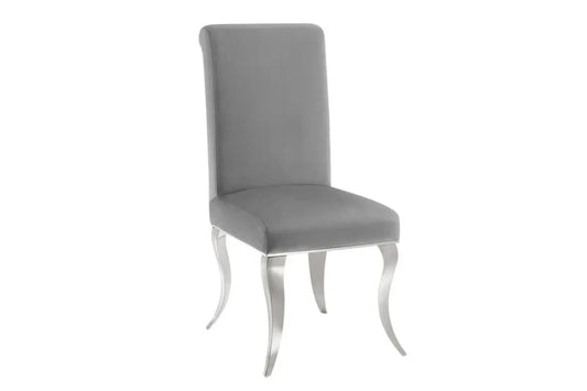 Set 2 scaune tapitat cu Catifea Gri si picioare din Metal Argintiu H105xL46xA56cm MODERN BAROCK