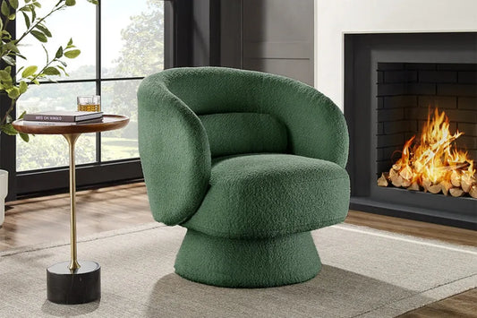 Fotoliu rotativ tapitat cu Stofa boucle Verde H76xL76xA75cm Bossa Nova