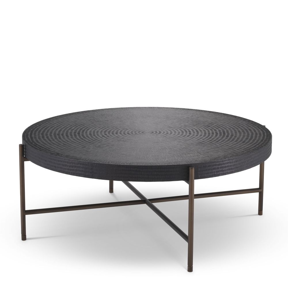 Masuta de cafea Rotunda din Otel inoxidabil si MDF Maro/Negru D105xH41cm Nikos
