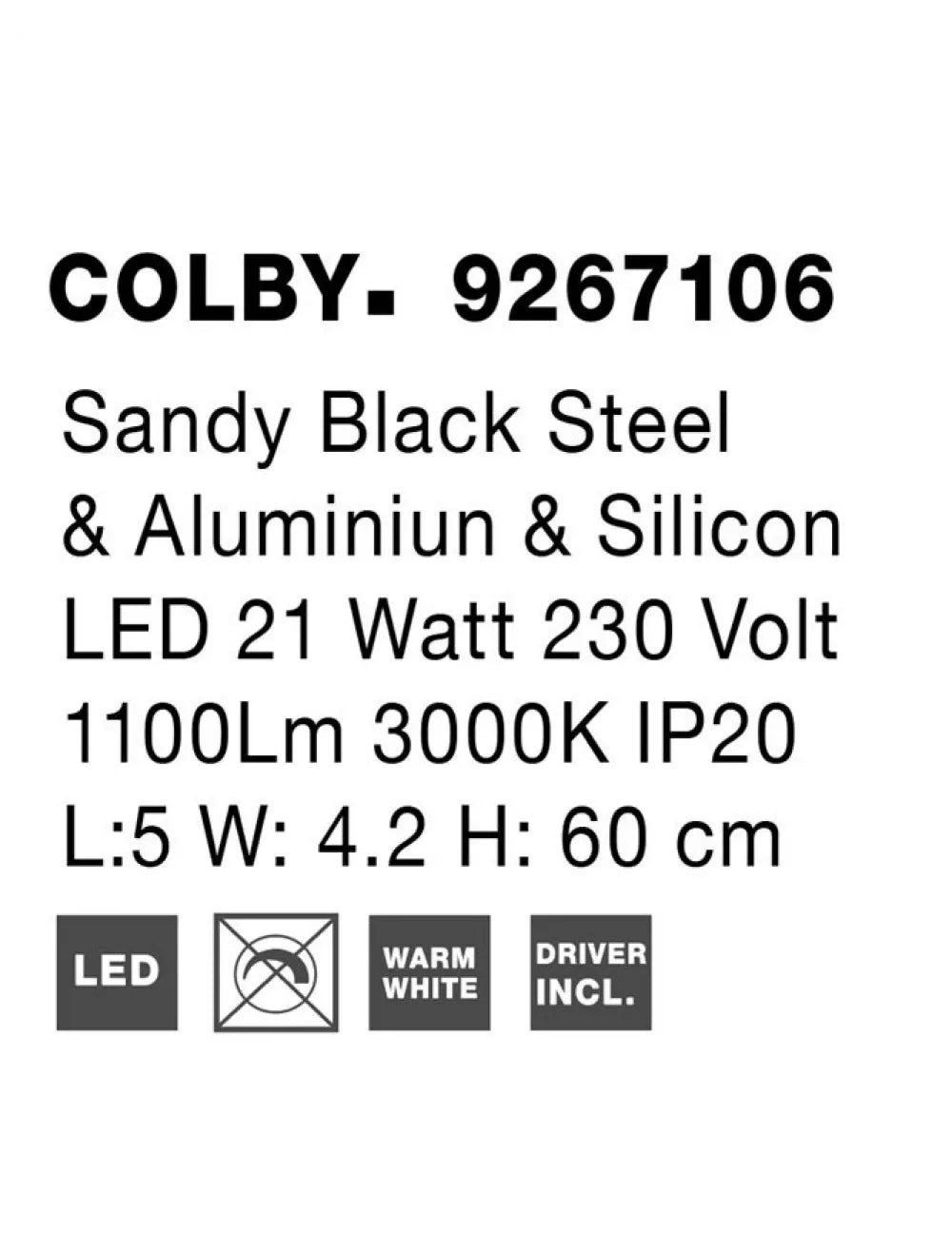 Aplica de perete din Aluminiu Negru H60xL5cm IP20 21W 1100lm 3000k COLBY