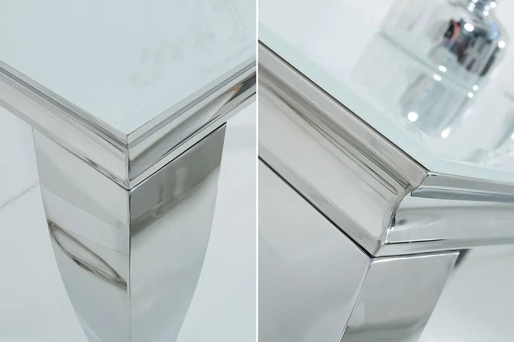 Consola din Sticla securizata Alb si Metal Argintiu L140xH75cm MODERN BAROCK