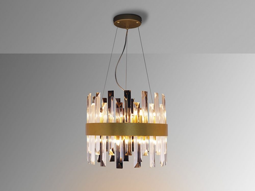 Lustra din Metal si Sticla Auriu Transparent H120xD35cm Grace