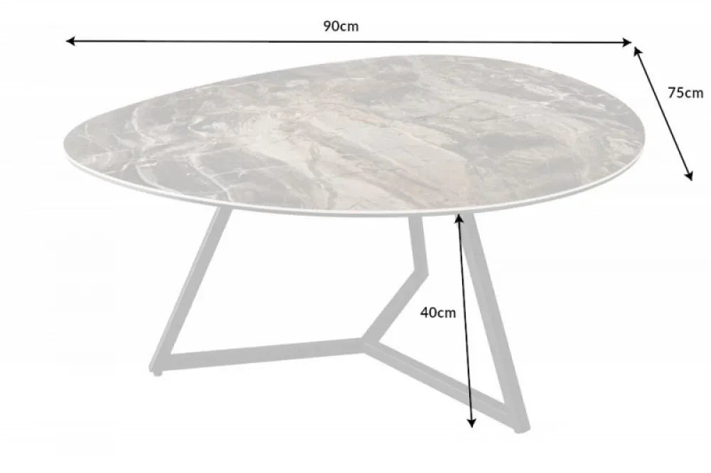 Masuta de cafea Asimetrica din Ceramica Maro taupe si Metal Negru L90xH40cm Marvelous
