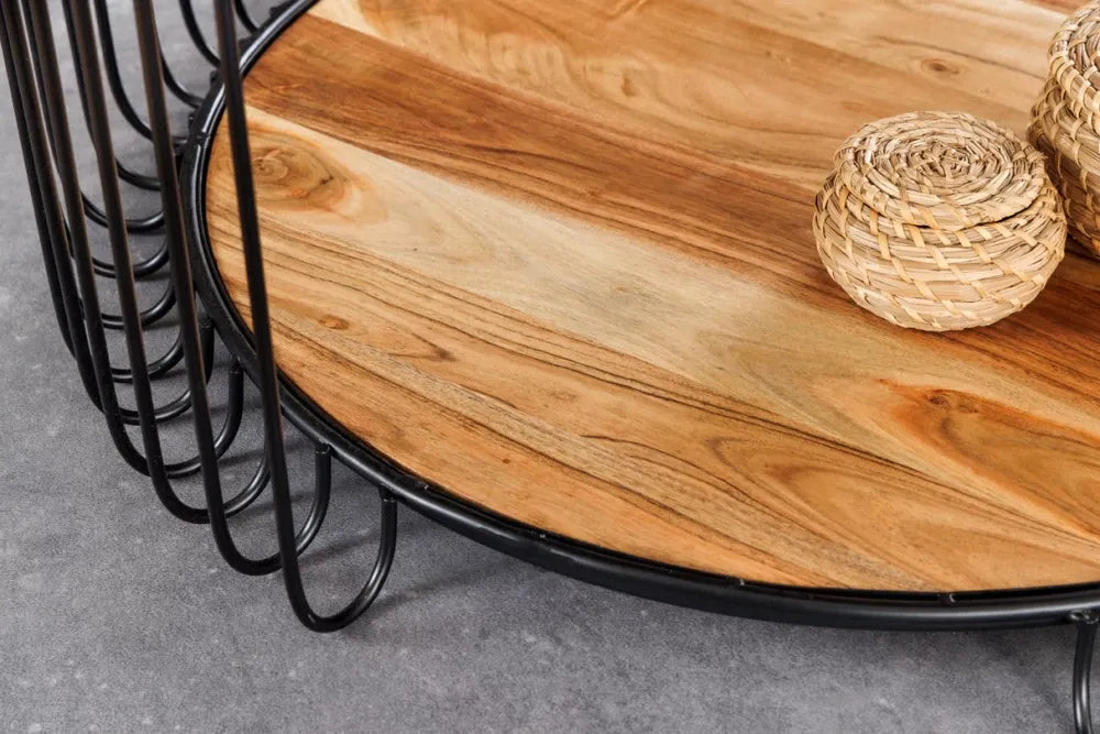 Masuta de cafea din Lemn de salcam Maro si Metal Negru L73xH41cm True elements