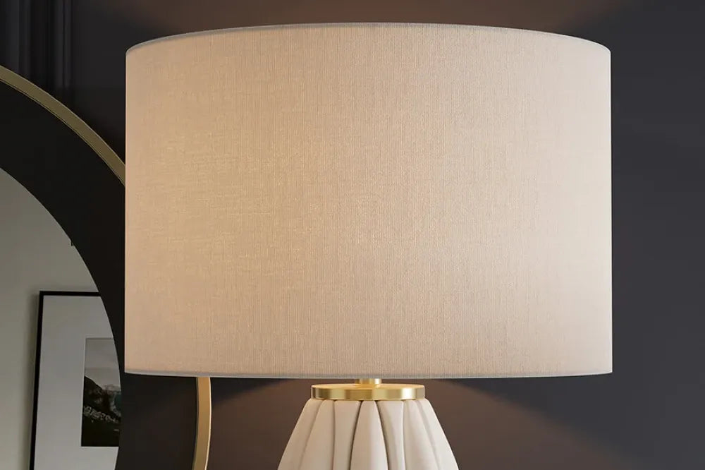 Veioza din Ceramica/Metal Alb/Auriu si Textil Alb D40xH66cm ELEGANCIA