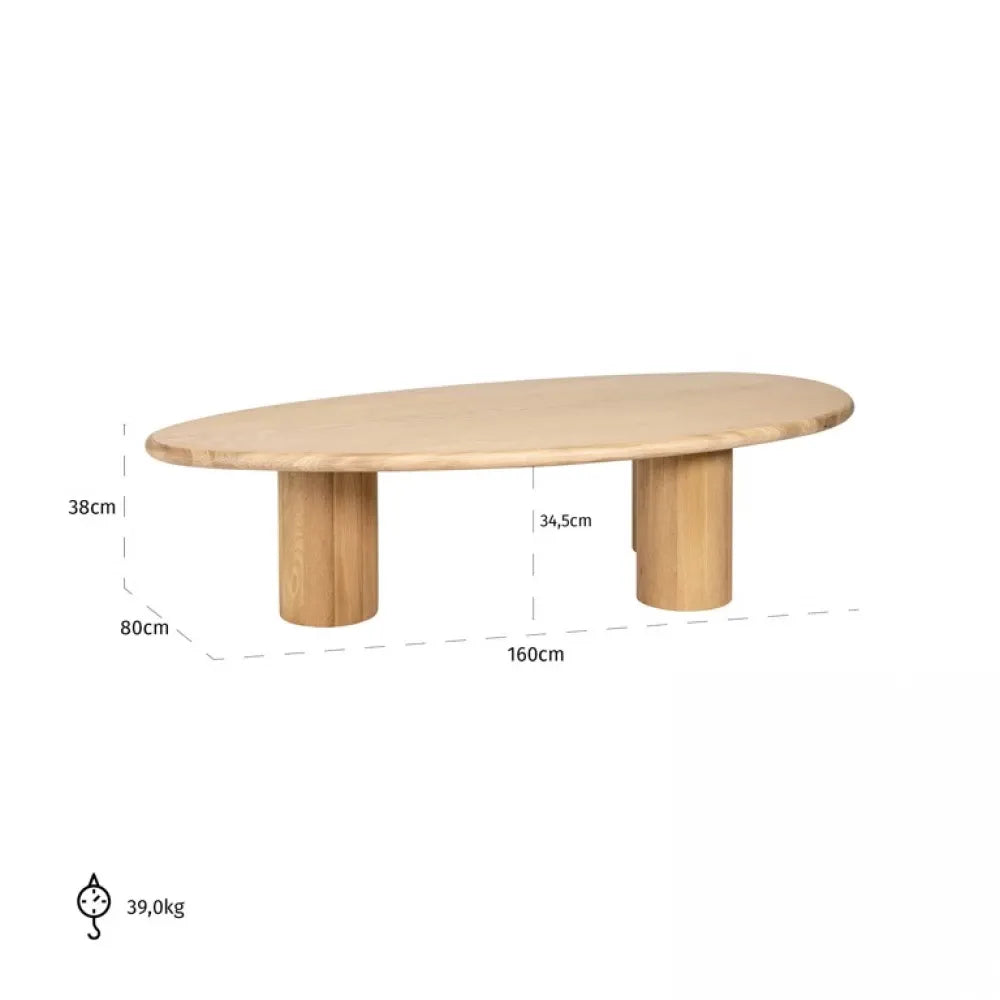Masuta de cafea Asimetrica din Furnir de stejar Maro deschis L160xH38cm Oakley Richmond Interiors