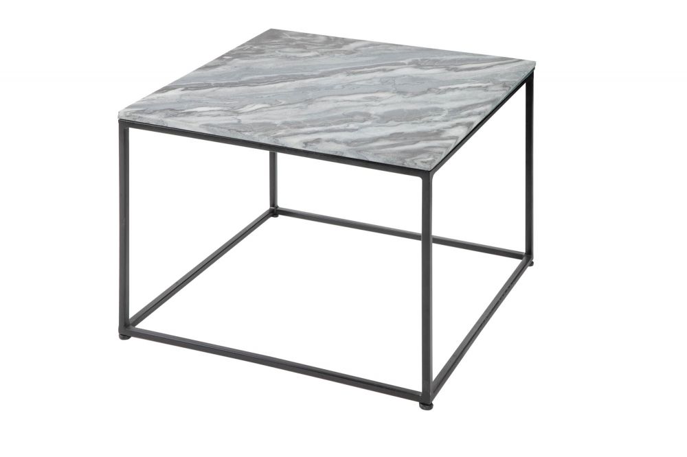 Masuta de cafea Patrata din Marmura si Metal Gri/Negru L50xH41cm Elements
