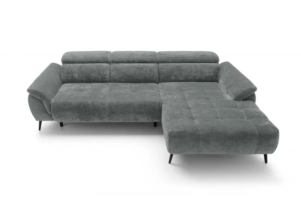 Coltar extensibil electric tapitat cu Chenille Gri inchis cu lada depozitare Genova I