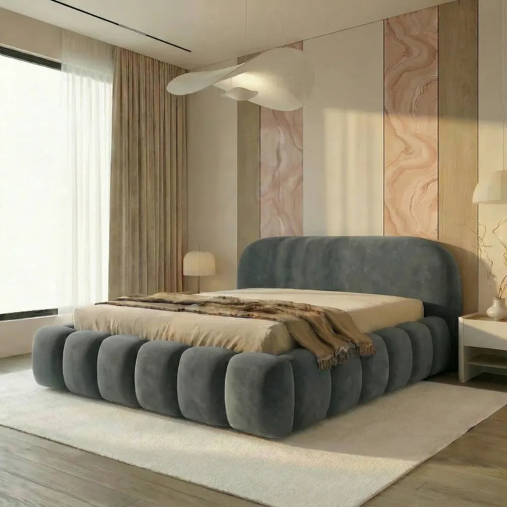 Pat tapitat cu material catifea Gri inchis 200 x 200 Orlando slim