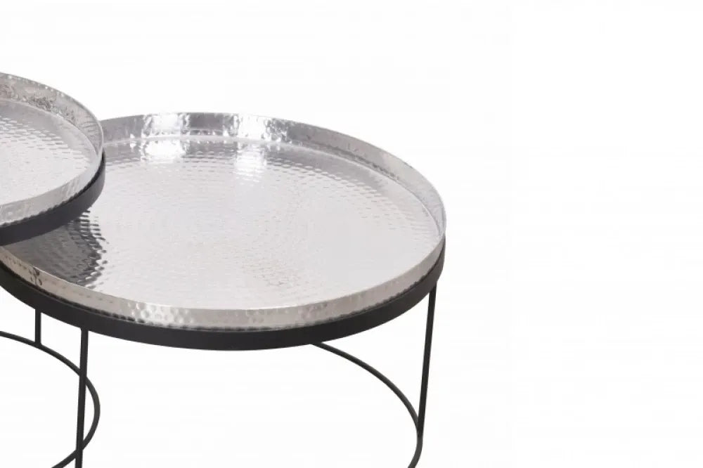 Set 2 masute de cafea Rotunde din Metal Argintiu/Negru D46/57xH32/40cm Elements
