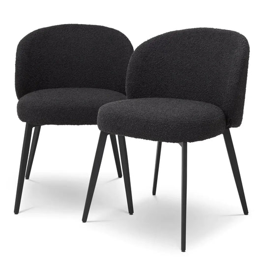 Set 2 scaune tapitat cu Stofa boucle Negru cu picioare din Metal Negru H79xL56xA58cm Lloyd Eichholtz