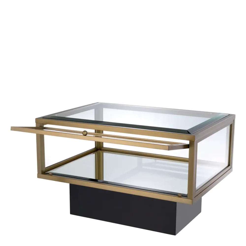 Masuta laterala Dreptunghiulara din Otel inoxidabil/MDF Alama/Negru si Sticla/Oglinda Transparent L70xl50cm Ryan Eichholtz