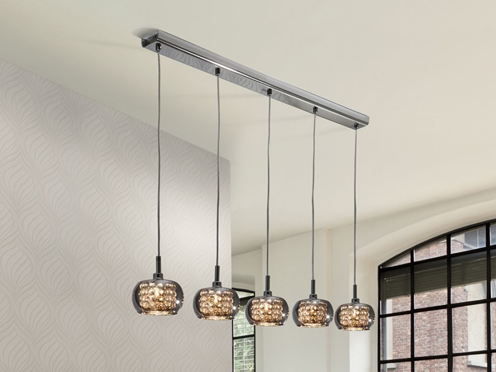 Lustra dreptunghiulara cu inaltime reglabila din Sticla Transparent cu 5 becuri L105x13xH130cm Arian
