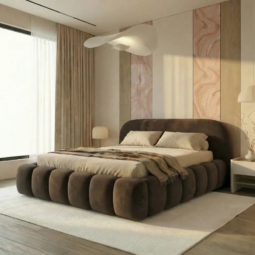 Pat tapitat cu material catifea Maro 180 x 200 Orlando slim