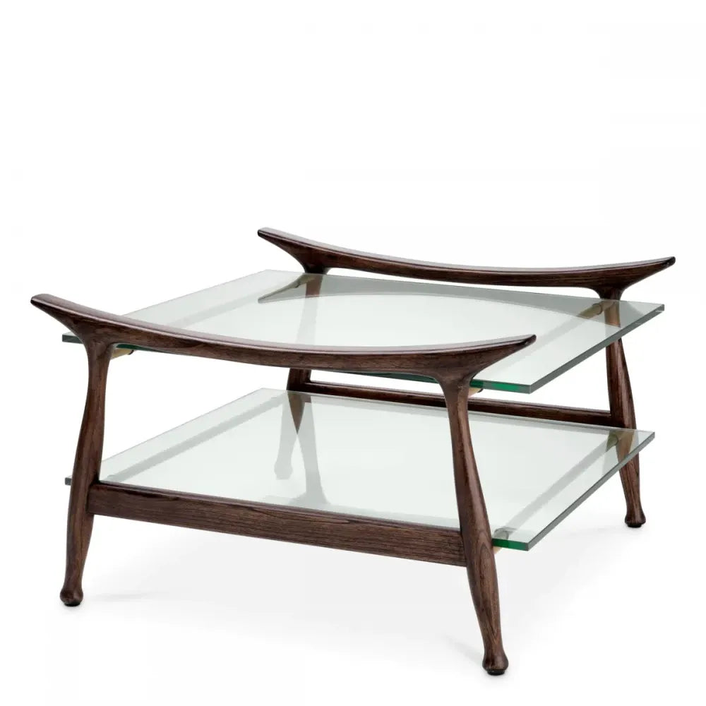 Masuta de cafea Patrata din Lemn de mindi Maro si Sticla Transparent L75.5xl74.5cm Manzo Eichholtz