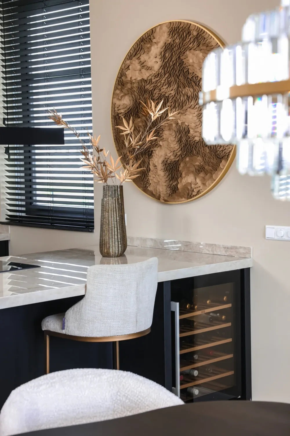 Decoaratiune de perete din Aluminiu|MDF|Piele|Folie Auriu L110xH110cm Bloom