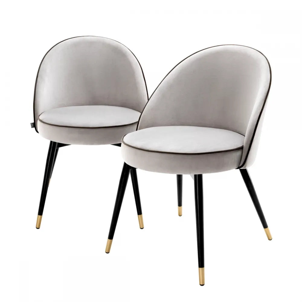 Set 2 scaune tapitat cu Catifea Gri deschis cu picioare din Metal Negru/Auriu H83xL55xA64cm Cooper Eichholtz