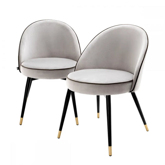 Set 2 scaune tapitat cu Catifea Gri deschis cu picioare din Metal Negru/Auriu H83xL55xA64cm Cooper Eichholtz