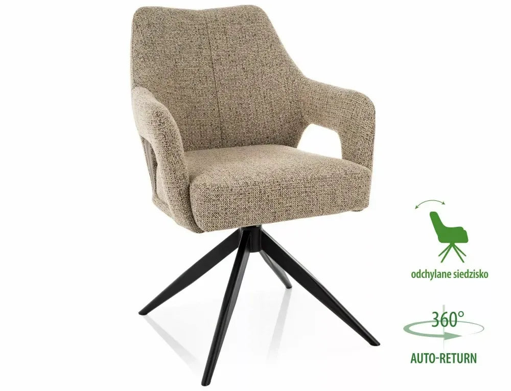 Scaun rotativ din Stofa Bej inchis si Metal Negru H86xL59xA65cm Olsen