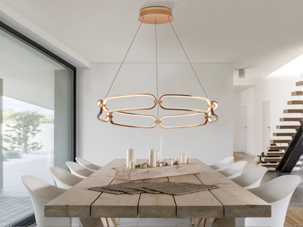 Lustra rotunda cu inaltime reglabila din Aluminiu Rose Gold cu LED D80xH110cm Colette