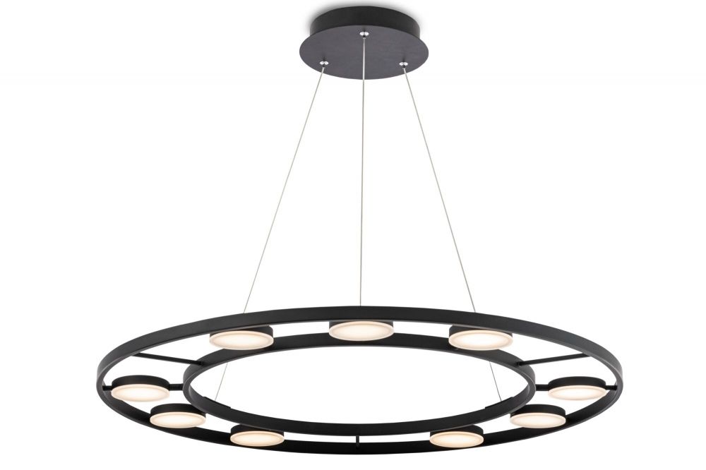 Lustra rotunda cu inaltime reglabila din Metal Negru cu LED  D80xH150cm Fad