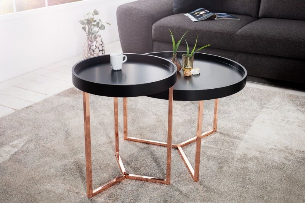 Masuta de colt rotunda din lemn masiv si Metal Negru/Rose Gold D40xH50cm Modular
